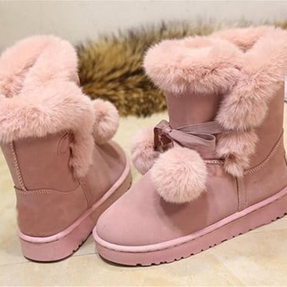 Cute Pompon Lace Up Fur Winter Snow Boots